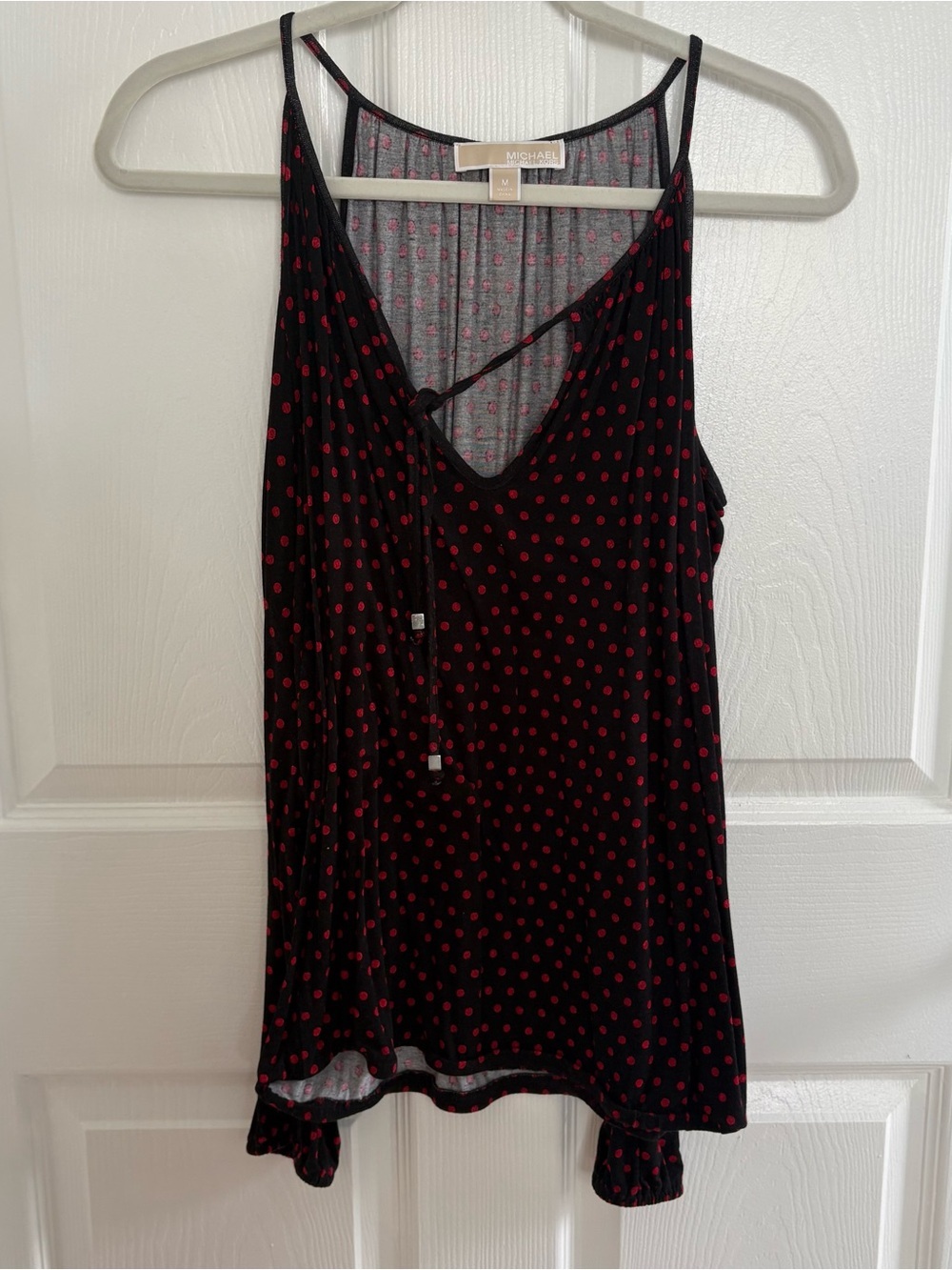 Michael Kors Black & Red Polka Dot Cold Shoulder Top - Picture 2 of 7